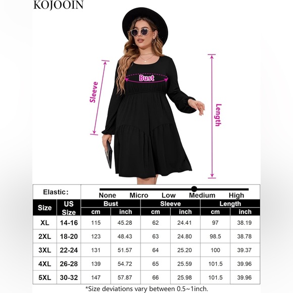 KOJOOIN Womens Long Sleeve Ruffle Hem Boho Midi Dress - Picture 9 of 9